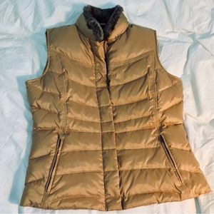 NWT Eddie Bauer GooseDown Vest Faux Fur Collar Iridescent Caramel | M